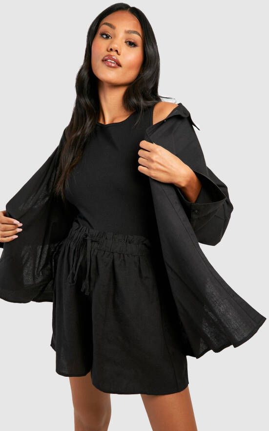 boohoo Zwangerschap Linnen Shorts Met Touwtjes, Black