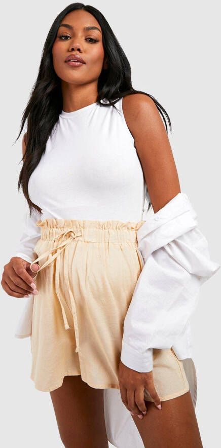 boohoo Zwangerschap Linnen Shorts Met Touwtjes, Stone