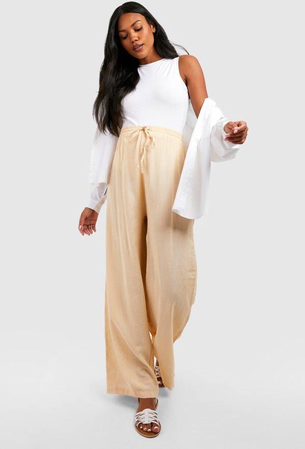 boohoo Zwangerschap Linnen Wide Leg Broek Met Touwtjes, Stone