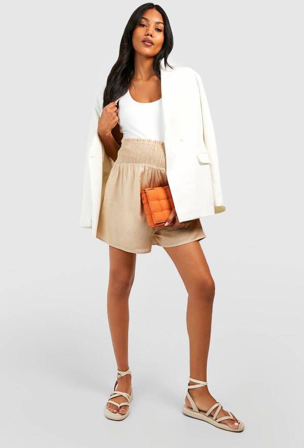 boohoo Zwangerschap Losse Linnen Shorts Met Geplooide Taille, Stone