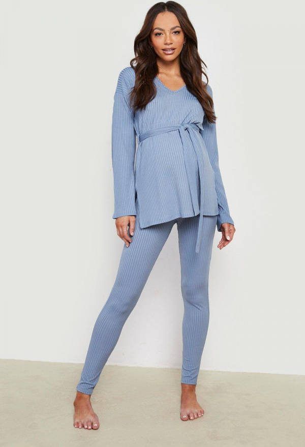 boohoo Zwangerschap Lounge Set Met Ceintuur, Blue