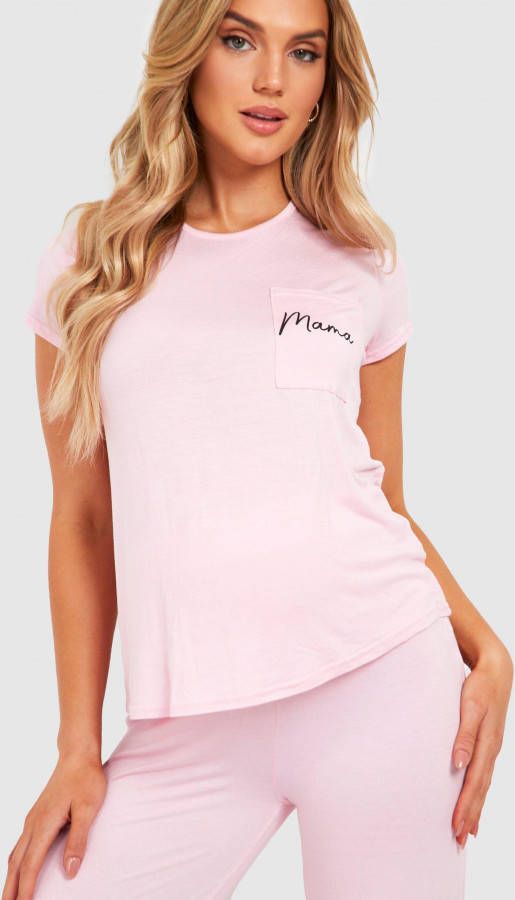boohoo Zwangerschap Mama Pyjama Set Met T Shirt En Zakken, Pink
