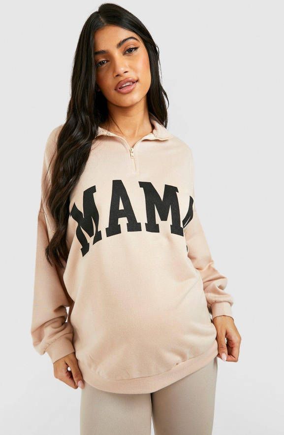 boohoo Zwangerschap Mama Trui Met Korte Rits, Stone