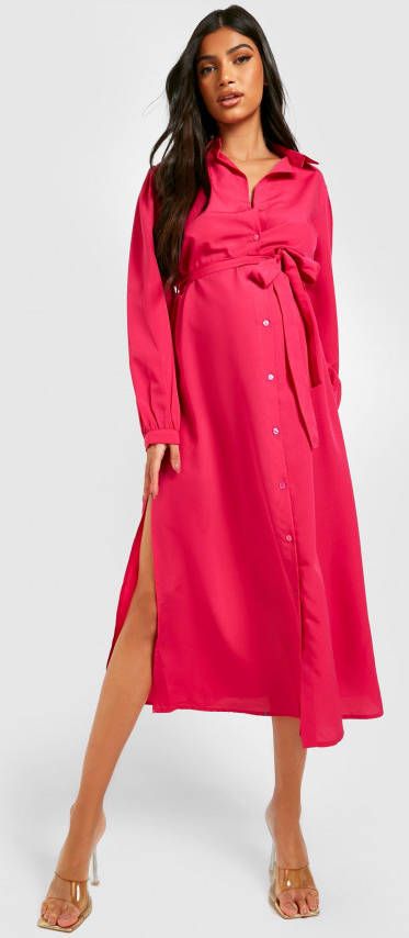 boohoo Zwangerschap Midaxi Blouse Jurk, Hot Pink