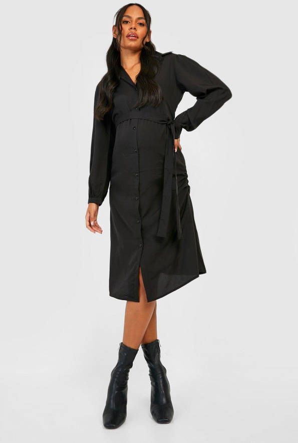 boohoo Zwangerschap Midi Blouse Jurk, Black