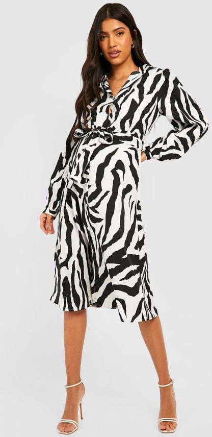 boohoo Zwangerschap Midi Blouse Jurk Met Print, Black