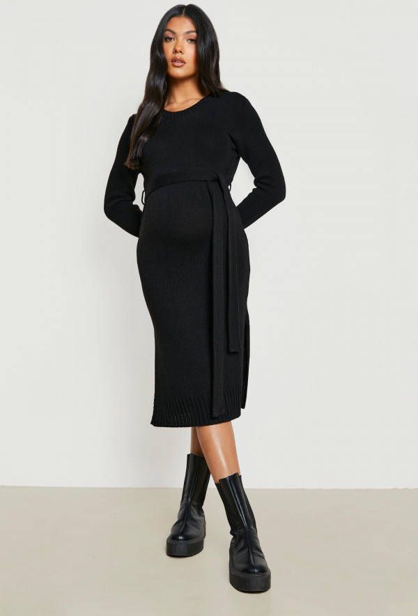 boohoo Zwangerschap Midi Trui Jurk Met Crewneck, Black