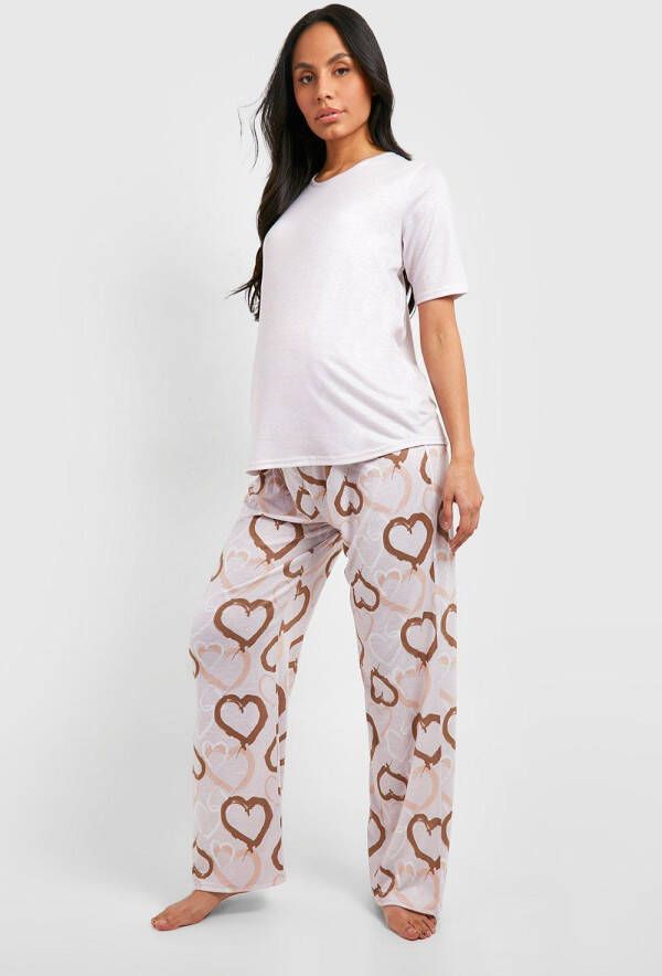 boohoo Zwangerschap Monochrome Hartjes Pyjama Set Met Broek, Black