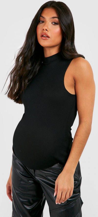 boohoo Zwangerschap Mouwloze Geribbelde Top Met Hoge Kraag, Black