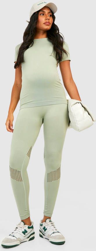 boohoo Zwangerschap Naadloze Active Laser Cut Leggings, Sage