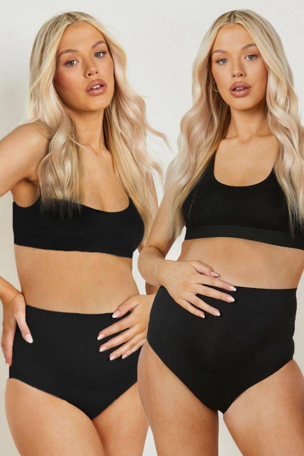 boohoo Zwangerschap Naadloze Bump Support Slips(2 Stuks ), Black