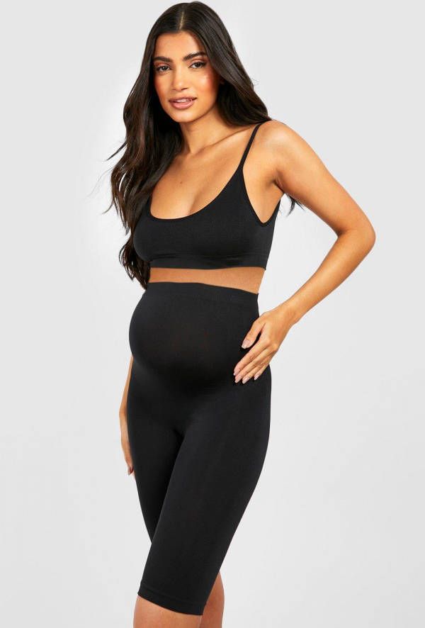boohoo Zwangerschap Naadloze Long Line Bump Support Shorts, Black
