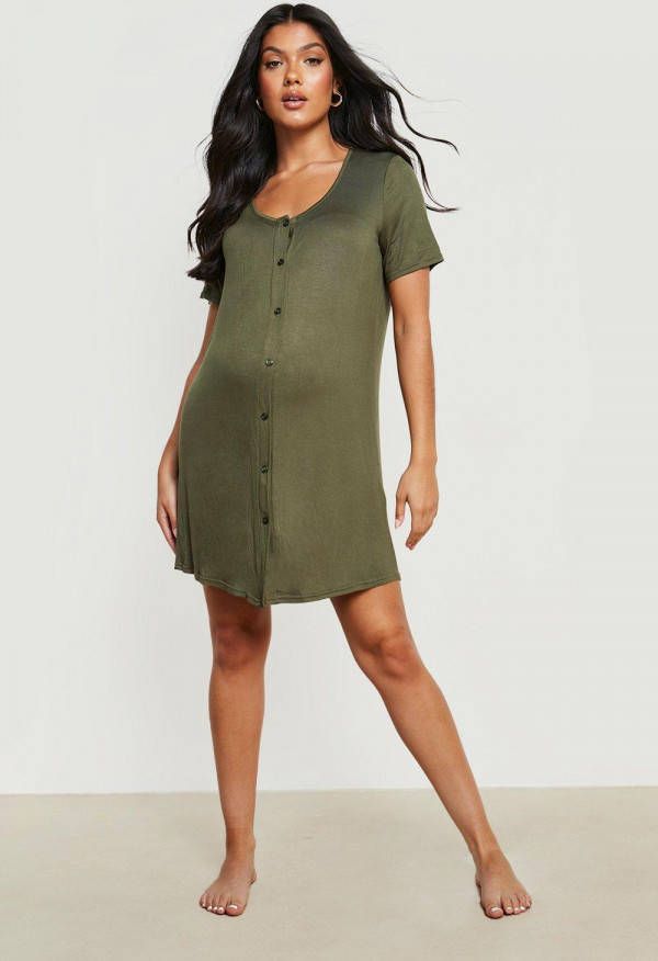 boohoo Zwangerschap Nachtjapong Met Knopen, Khaki