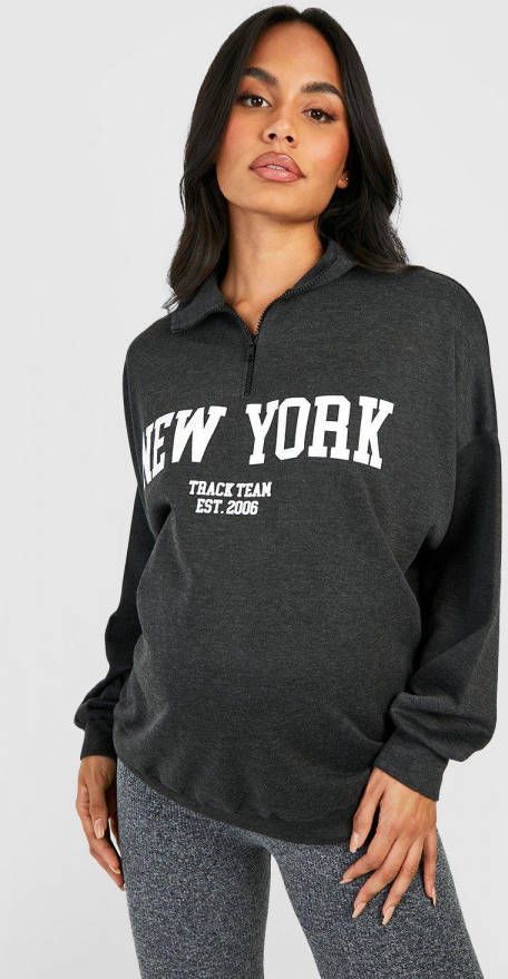 boohoo Zwangerschap New York Trui Met Korte Rits, Charcoal
