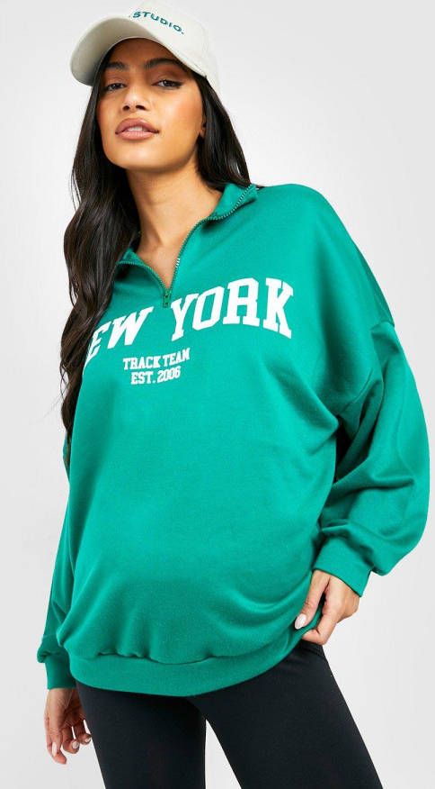 boohoo Zwangerschap New York Trui Met Korte Rits, Green