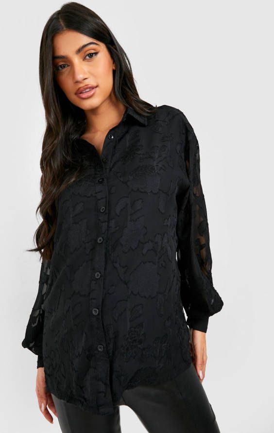 boohoo Zwangerschap Oversized Burnout Bloemen Blouse, Black