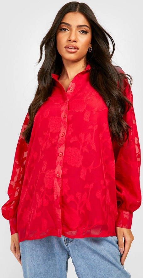boohoo Zwangerschap Oversized Burnout Bloemen Blouse, Red