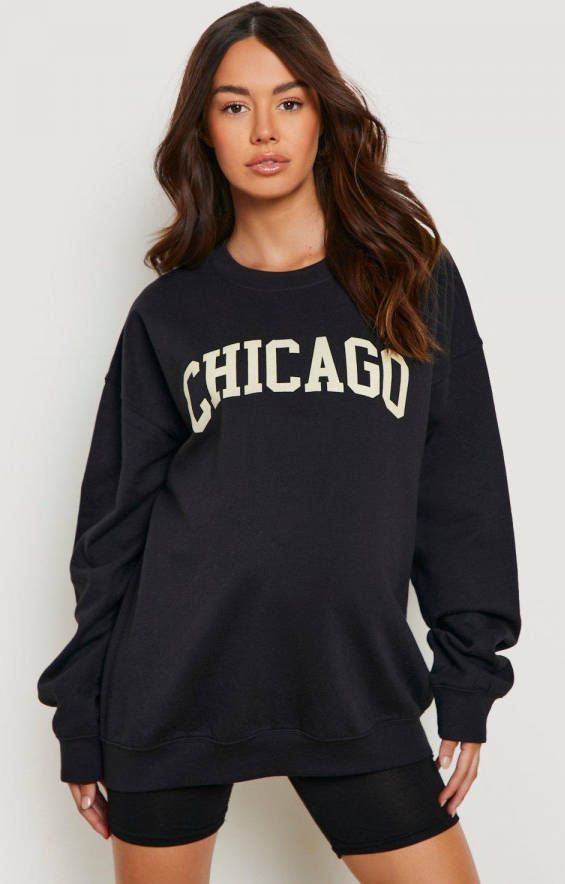 boohoo Zwangerschap Oversized Chicago Trui, Black