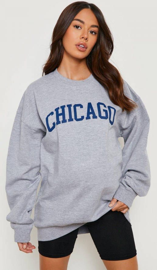 boohoo Zwangerschap Oversized Chicago Trui, Grey Marl