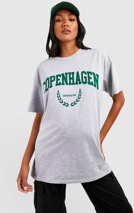 boohoo Zwangerschap Oversized Copenhagen T Shirt, Grey Marl