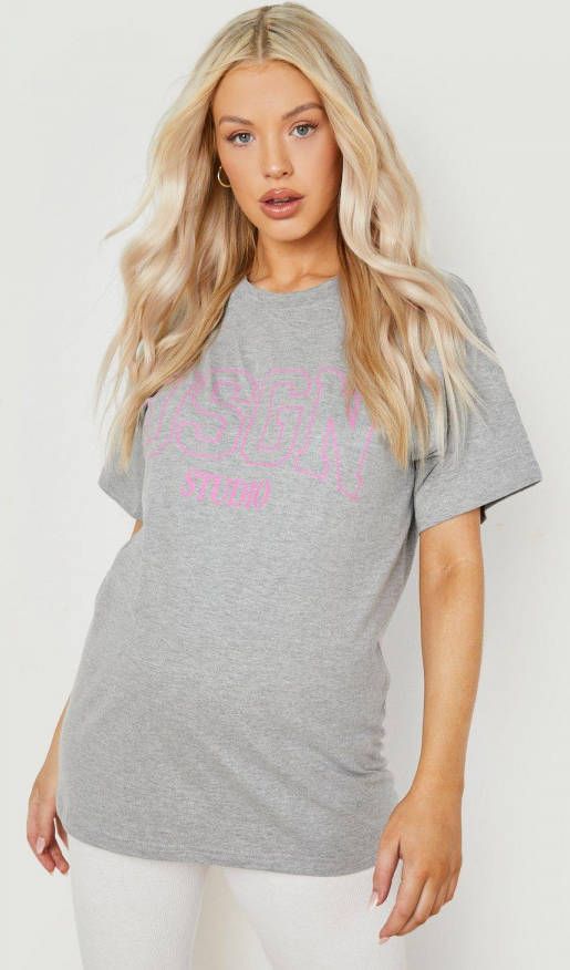 boohoo Zwangerschap Oversized Dsgn T Shirt Met Print, Grey