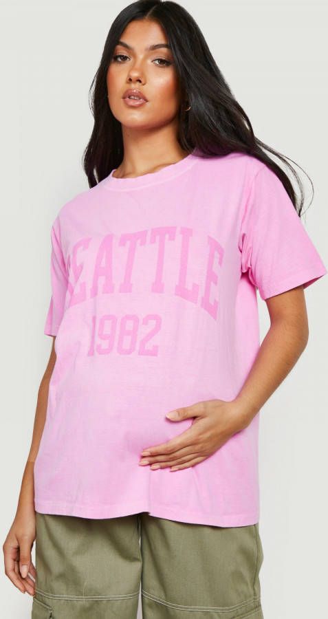 boohoo Zwangerschap Oversized Gebleekt Seattle T Shirt Met Print, Hot Pink