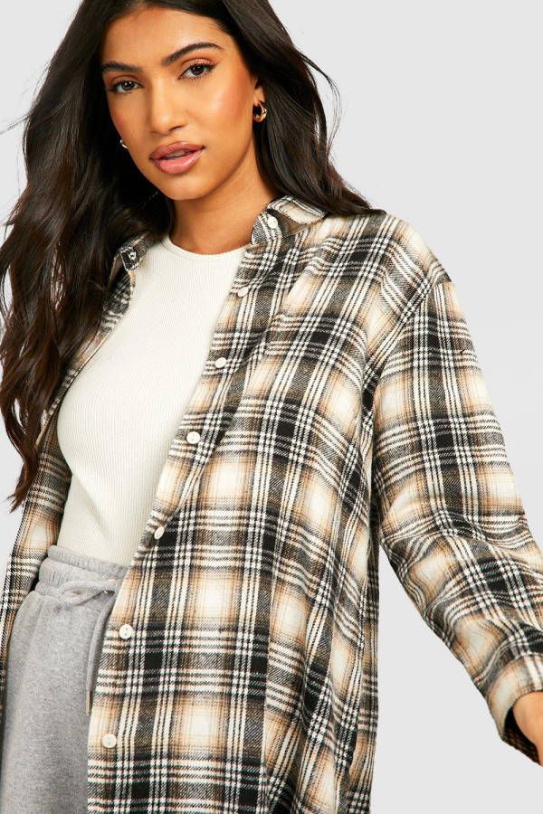 boohoo Zwangerschap Oversized Geruite Blouse, Brown