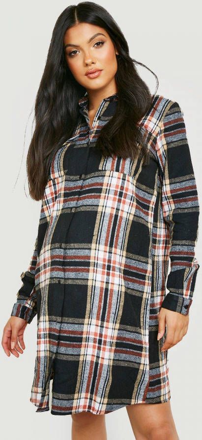 boohoo Zwangerschap Oversized Geruite Blouse Jurk, Black