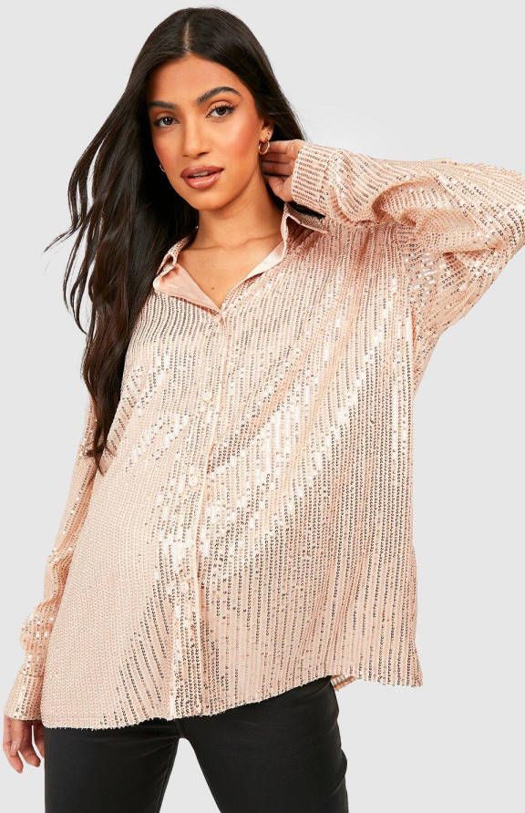 boohoo Zwangerschap Oversized Glitter Blouse Met Pailletten, Champagne