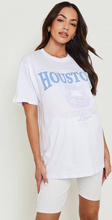 boohoo Zwangerschap Oversized Houston T Shirt Met Print, White