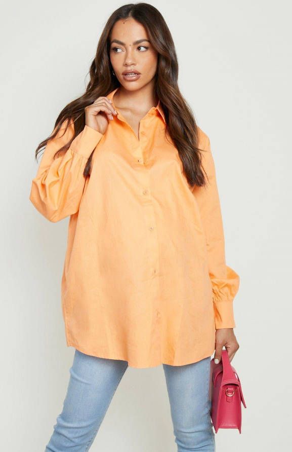 boohoo Zwangerschap Oversized Katoenen Poplin Blouse, Orange