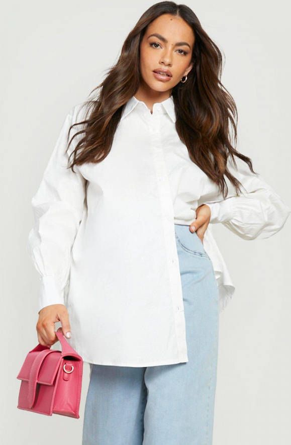 boohoo Zwangerschap Oversized Katoenen Poplin Blouse, White