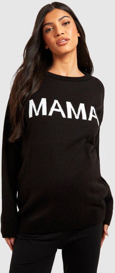 boohoo Zwangerschap Oversized Mama Trui Met Tekst, Black