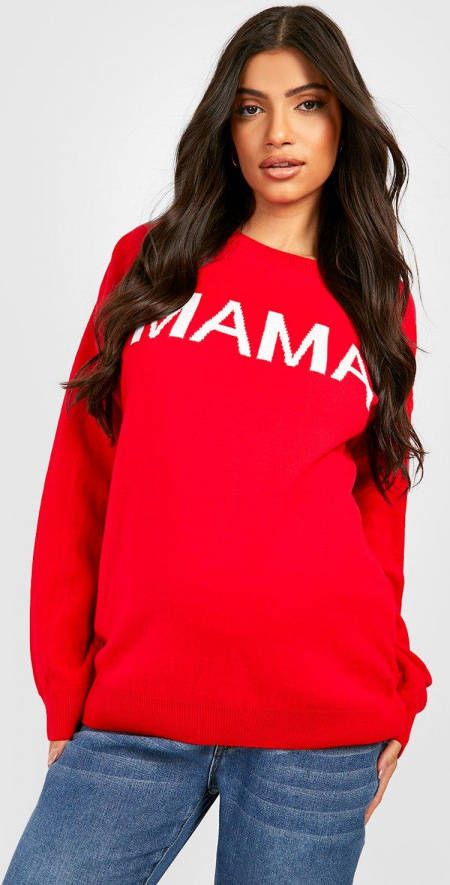 boohoo Zwangerschap Oversized Mama Trui Met Tekst, Red
