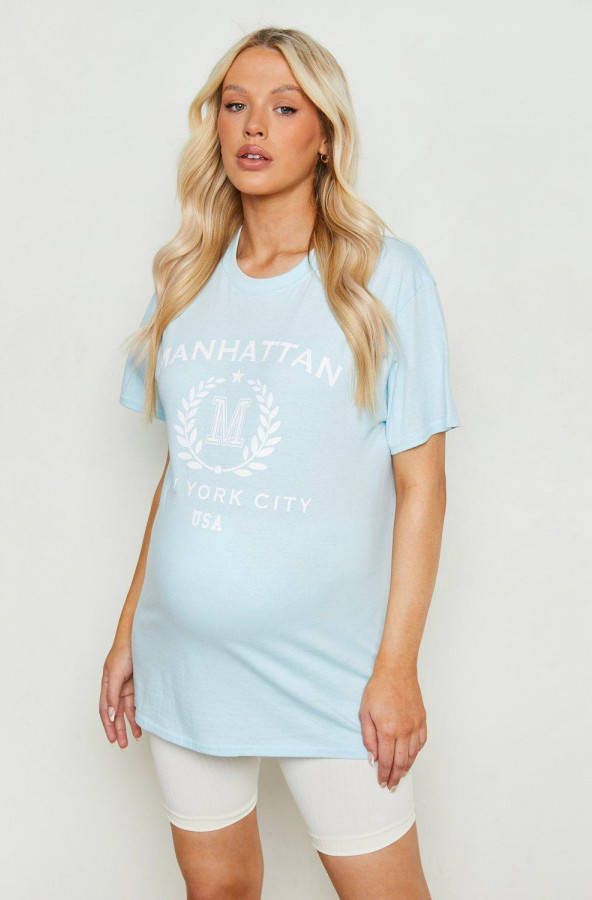 boohoo Zwangerschap Oversized Manhattan T Shirt Met Print, Blue