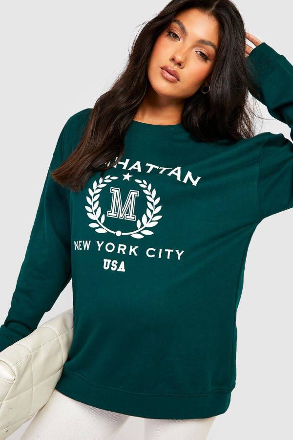 boohoo Zwangerschap Oversized Manhattan Trui, Bottle Green