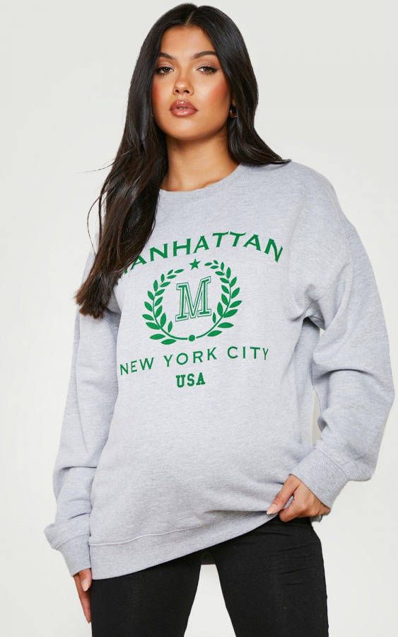 boohoo Zwangerschap Oversized Manhattan Trui, Grey Marl