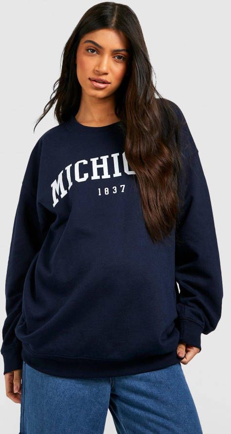 boohoo Zwangerschap Oversized Michigan Trui, Navy