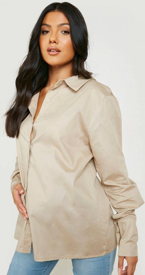 boohoo Zwangerschap Oversized Poplin Blouse, Stone
