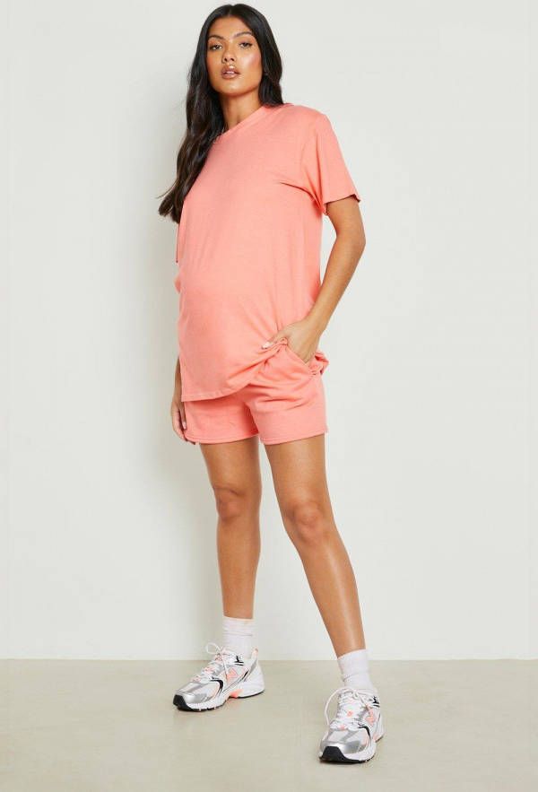 boohoo Zwangerschap Oversized T Shirt En Sweat Shorts Set, Coral