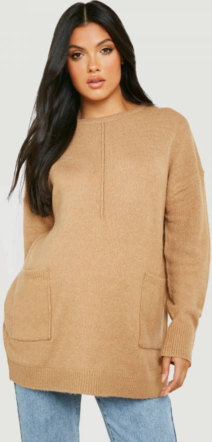 boohoo Zwangerschap Oversized Trui Met Crewneck, Taupe