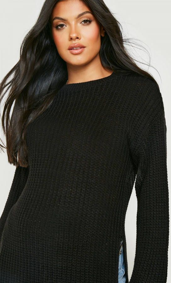 boohoo Zwangerschap Oversized Trui Met Zijsplit, Black