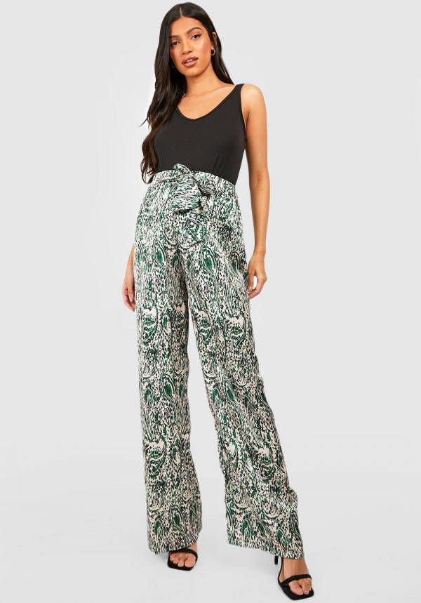 boohoo Zwangerschap Paisley Wide Leg Broek Met Ceintuur, Green