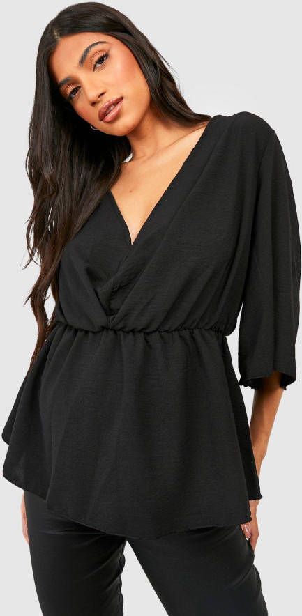 boohoo Zwangerschap Peplum Blouse Met Engelenmouwen, Black