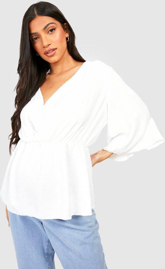 boohoo Zwangerschap Peplum Blouse Met Engelenmouwen, Ivory