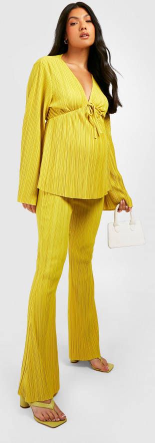 boohoo Zwangerschap Plisse Flared Broek Met Split, Olive