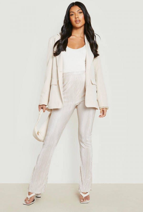 boohoo Zwangerschap Plisse Flared Broek, Stone