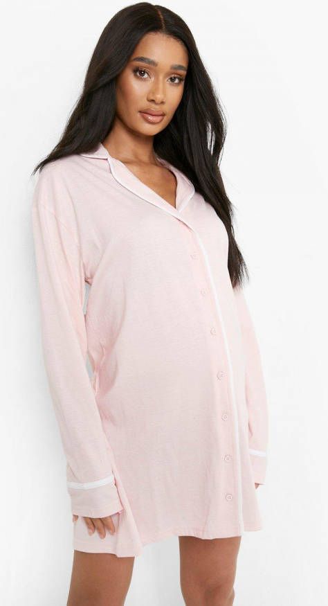boohoo Zwangerschap Pyjama Blouse Met Biezen, Pink