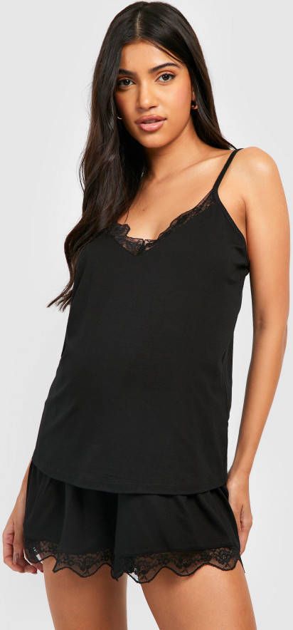 boohoo Zwangerschap Pyjama Met Kanten Zoom, Black