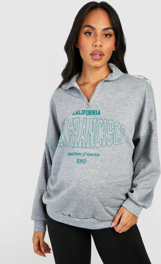 boohoo Zwangerschap San Francisco Trui Met Korte Rits, Grey Marl